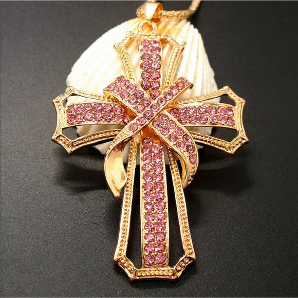 New Crystal Cross BetseyJohnson Sweater Necklace - Picture 4 of 14